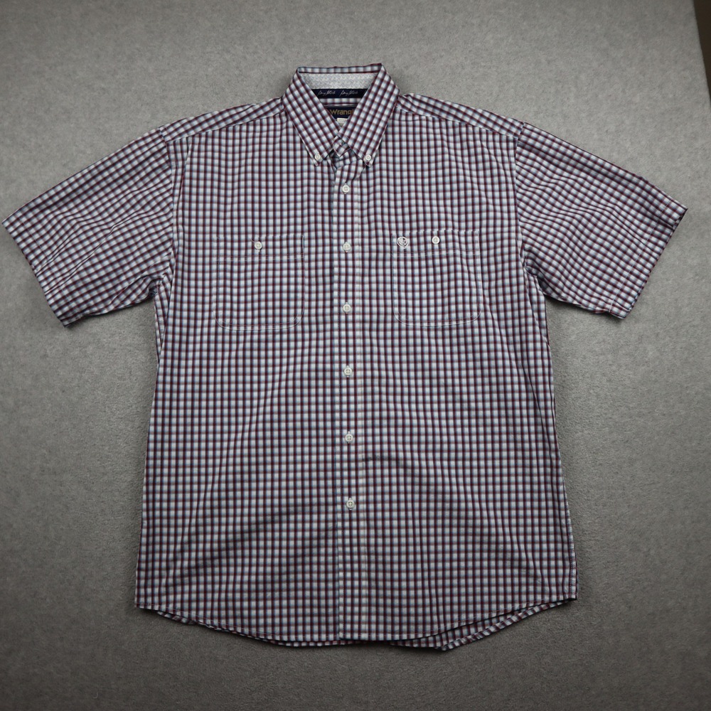 Wrangler Shirt Mens Large George Strait Button Down Blue Red Plaid Short Sleeve